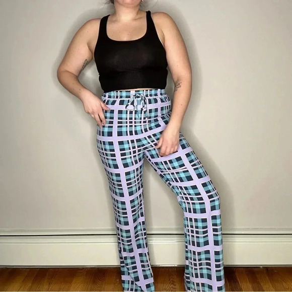 Pastel Plaid Pants with Elastic Waist - Picture 1 of 4